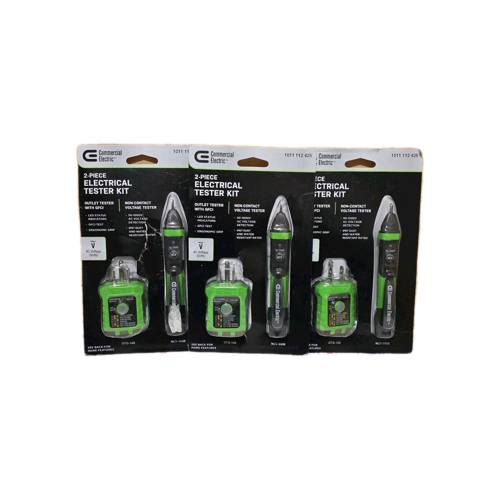 3 Pk, Commercial Electric 2-Piece Electrical Tester Kit Outlet Tester 1011112425